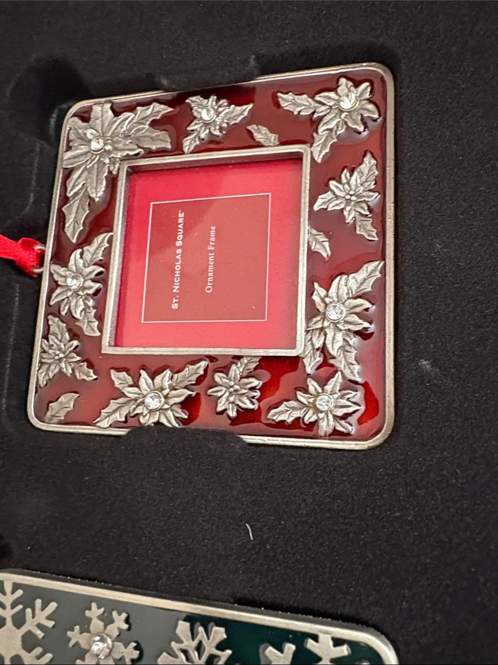 Holiday Photo Frame Ornaments - Red Accents (Set of 3)